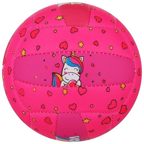 Мяч волейбольный ONLYTOP, ПВХ, машинная сшивка, 18 панелей, размер 2, цвет розовый