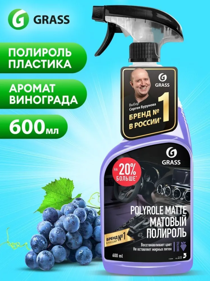 Полироль-очиститель пластика матовый POLYROLE MATTE, виноград, 600 мл.