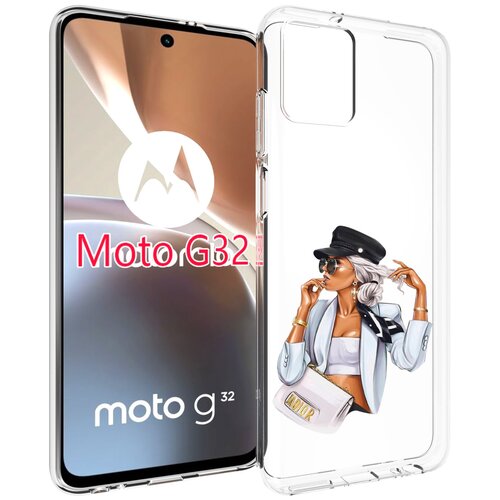 Чехол MyPads девушка-в-белом-с-модной-сумочкой женский для Motorola Moto G32 задняя-панель-накладка-бампер