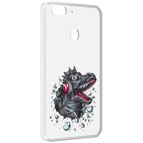 Чехол MyPads Нарисованный динозавр в наушниках для Oppo Realme 2 задняя-панель-накладка-бампер