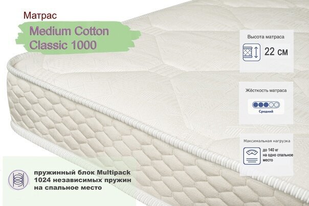 Матрас Medium Cotton Classic 1000 80*190 Независимые пружины