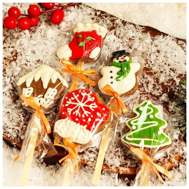 Мини-печенье шоколадное «Новогоднее» на палочке, микс, 15 г - фотография № 1