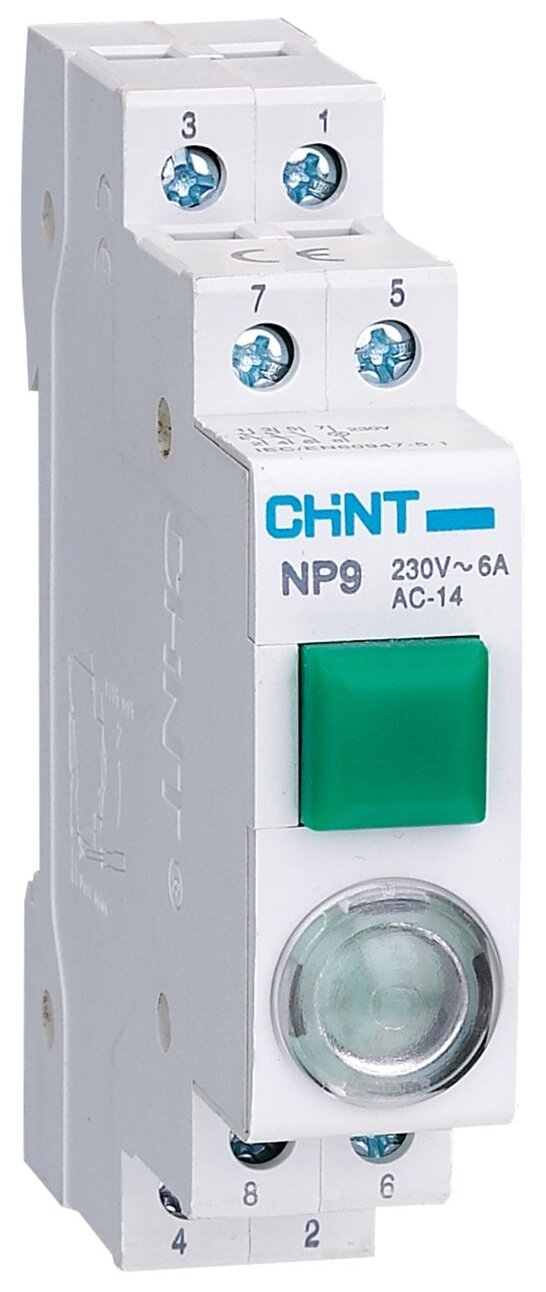 CHINT Кнопка модульная NP9-10D3/1 с подсветкой, 1НО, AC/DC230В, зеленая(R)(CHINT) 584054 - фотография № 1