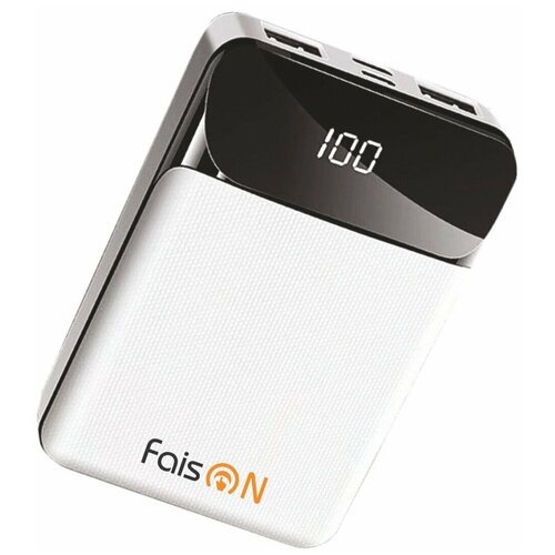 Аккумулятор внешний FaisON FS-PB-910, Classic, 10000mAh, пластик, дисплей, 2 USB выхода,2.1A (белый)