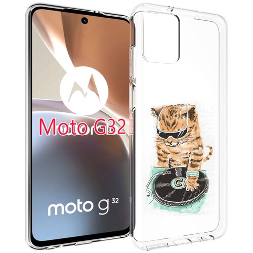 Чехол MyPads Кот диджей для Motorola Moto G32 задняя-панель-накладка-бампер