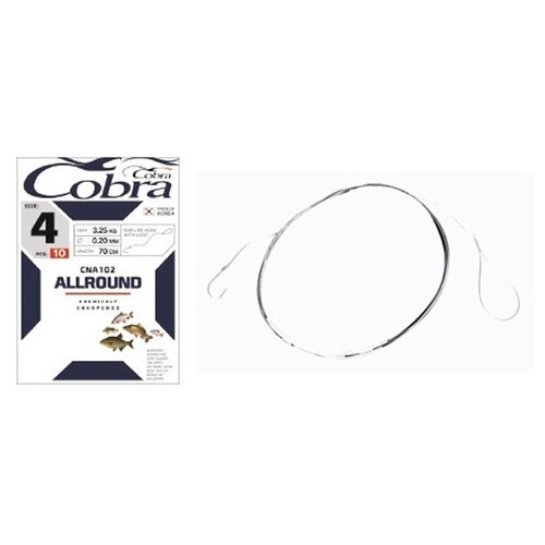 фото Крючки с поводком cobra allround 70cm, 0,20mm, разм.4, 10шт.