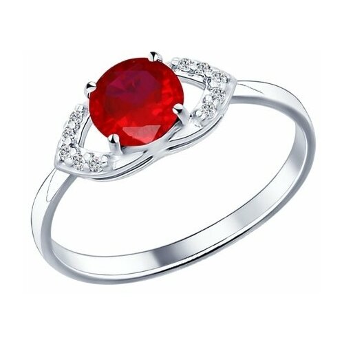 фото Серебряное кольцо sokolov 84010008 с фианитом и рубиновым корундом, размер 17 diamant-online