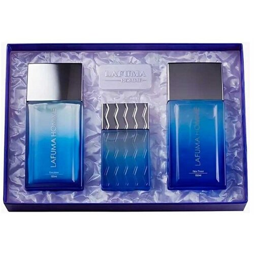 Bergamo Мужской набор 3 предмета тоник для чувствительной кожи, увлажняющая эмульсия, стойкий и элегантный парфюм для энергичных мужчин LAFUMA Homme Blue Set