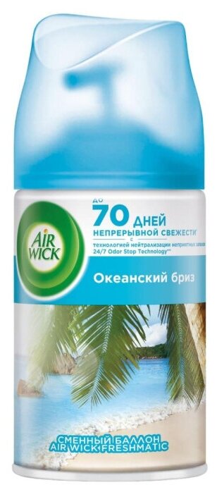 Баллон сменный для автоосвежителя Air Wick Life Scents: Океанск бриз, 250мл, 1 шт.