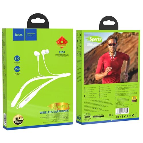 Гарнитура Bluetooth наушники ES51 Sport Wireless Earphones HOCO белая 88300₽