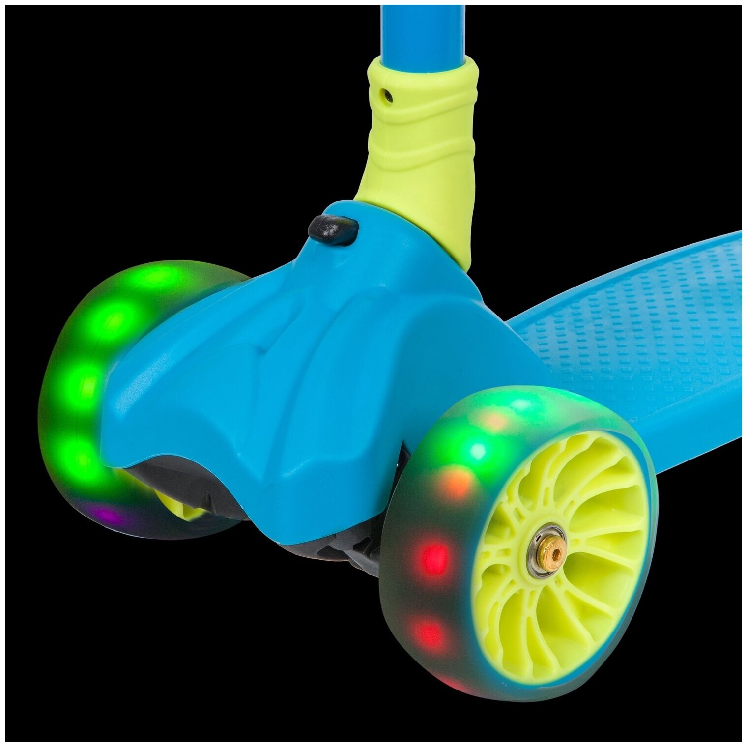 Самокат-кикборд Novatrack RainBow Pro Button (2020) (Самокат для детей Novatrack RainBow, складной механизм на руле, широкие свет. колеса PU п)