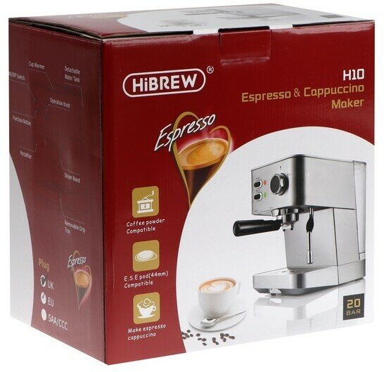 Кофемашина Hibrew Cm4682, рожковая, 1050 Вт, 1.5 л, серебристая Hibrew 9535347 - фотография № 5