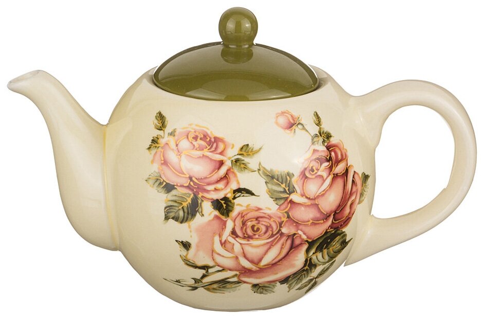 Чайник заварочный Agness "Корейская роза" 19х14х12см / 900мл, тонкая керамика, розовый, оливковый (358-512)