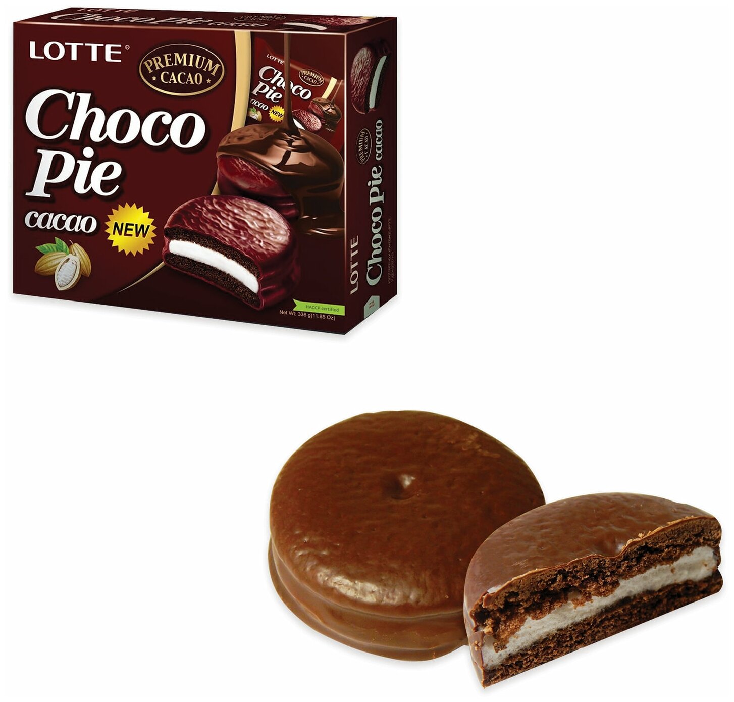 Печенье LOTTE "Choco Pie Cacao" ("Чоко Пай Какао"), глазированное, картонная упаковка, 336 г, 12 шт. х 28 г - фотография № 10