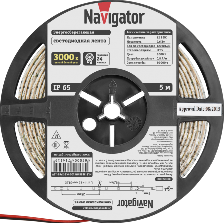 71411 NLS-3528WW120-9.6-IP65-12V 2700K 5м светодиодная лента Navigator - фото №3