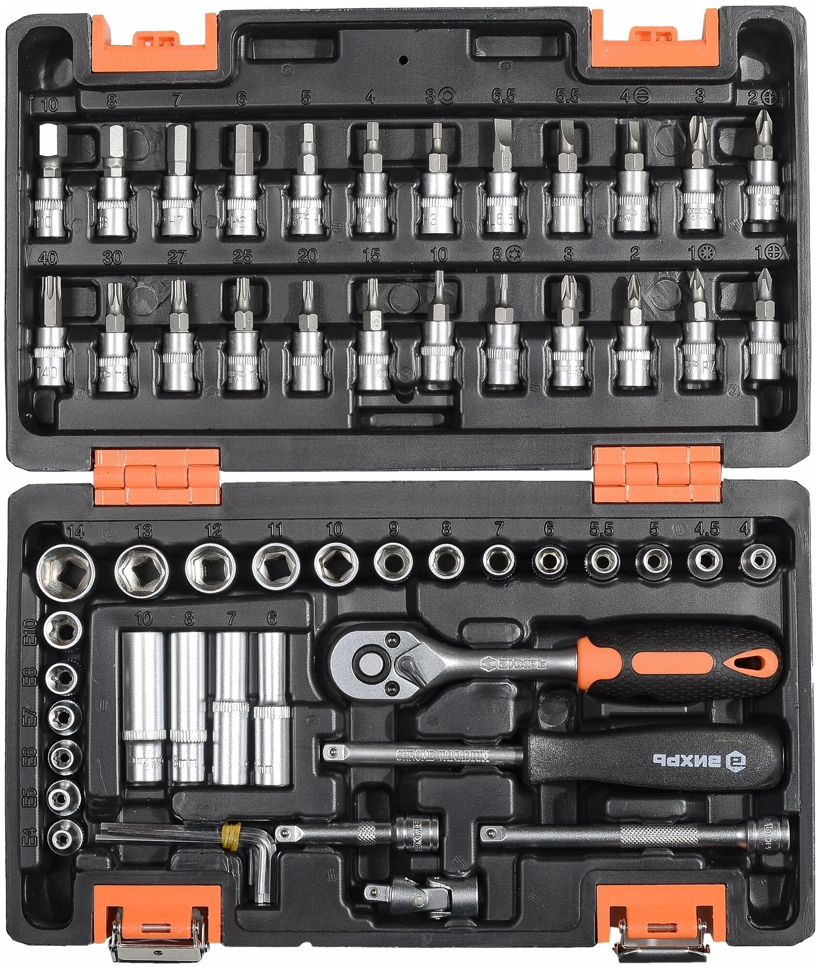 Набор инструментов, 1/4" , CrV, в кейсе 57 предм Вихрь - фотография № 1