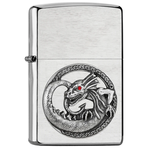 Зажигалка бензиновая Zippo 2007134 Дракон с кристаллом swarovski Brushed Chrome