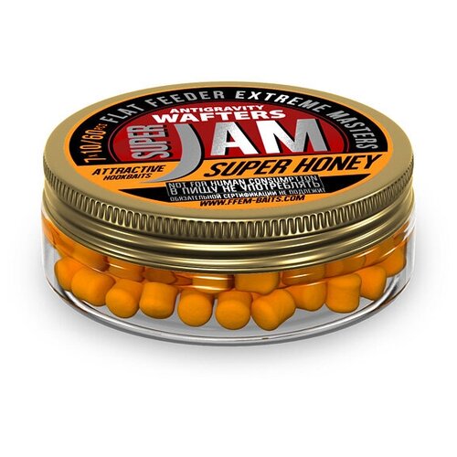 FFEM Бойлы нейтральной плавучести Jam Wafters Super Honey 7x10 (60шт) вафтерсы ffem jam ajika wafters pineapple 7x10 мм ананас 50 мл 60 штук бойлы насадочные нейтральные вафтерс сбалансированные