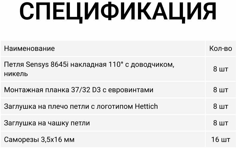 Петля мебельная накладная Hettich Sensys Германия 8645i с доводчиком / открывание 110 градусов (9071205) + монтажная планка + заглушки / Комплект 8шт - фотография № 13