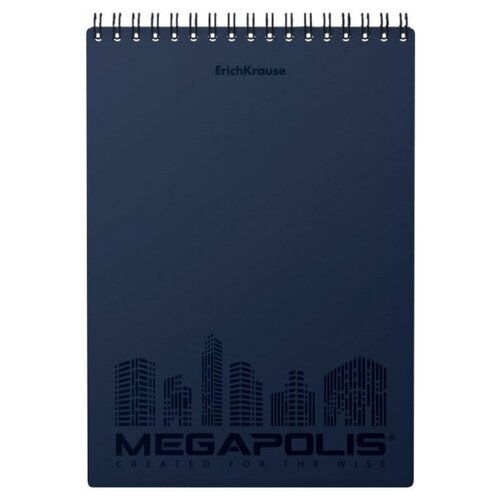 Блокнот А5 ErichKrause MEGAPOLIS 80л обл. пласт, синий, спир, клетка 45949, 1 шт.