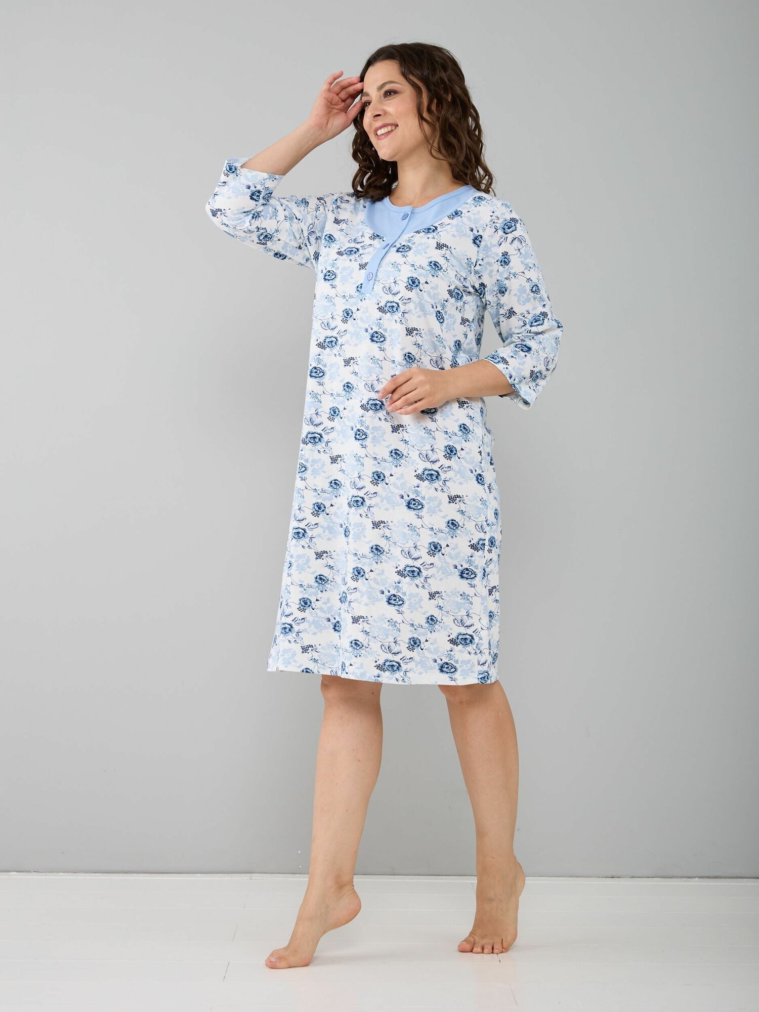 Ночная сорочка женская Алтекс голубо-белая, размер 50 - фотография № 4