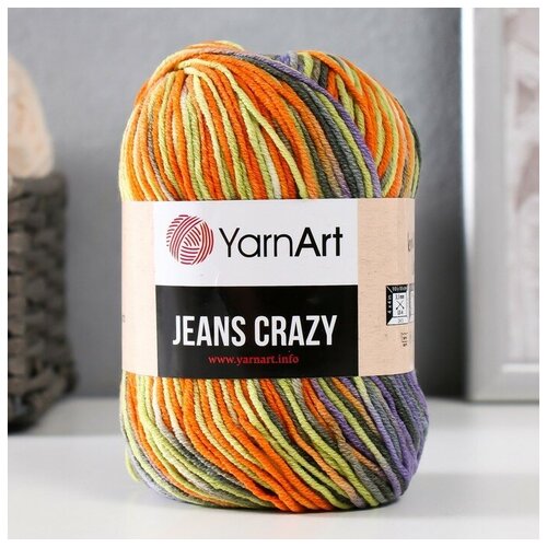 Пряжа YarnArt Jeans CRAZY оранжевый-желтый-сиреневый-серый (8213), 55%хлопок/45%акрил, 160м, 50г, 1шт