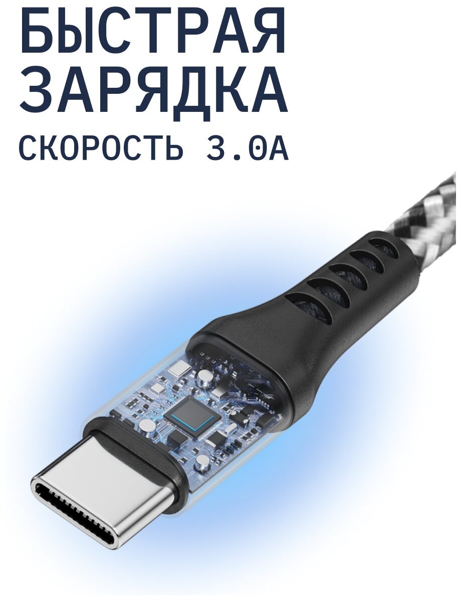 Зарядный кабель ROCKET Contact USB-A/USB-C 1м, тканевая оплётка