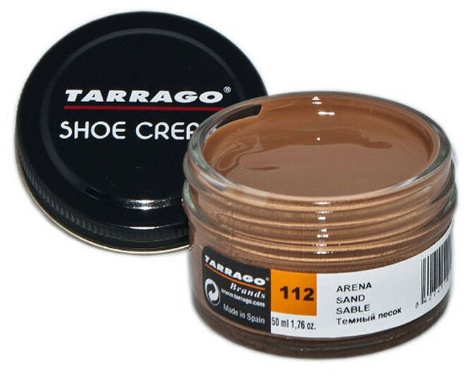 Крем для обуви Shoe Cream TARRAGO, цветной, банка стекло, 50 мл. (112 (sand) тёмный песок)