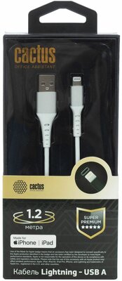 Кабель Cactus CS-LG. USB. A-1.2 USB (m)-Lightning (m) 1.2м белый блистер