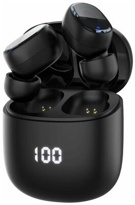 Беспроводные наушники с микрофоном Air Buds Pro, TWS, BT 5.3, LED, 300 мАч, черный, Deppa 44193