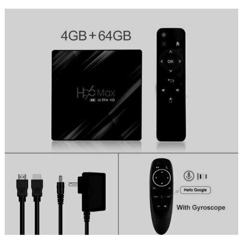 Приставка Смарт-ТВ Android 4GB 64GB Voice remote with Gyroscope 641000₽