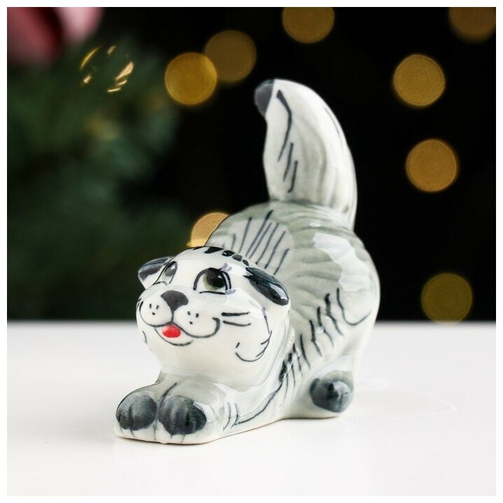 фото Сувенир «Котик», серый микс, гжель