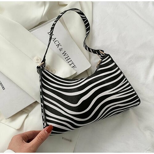 фото Сумка багет , фактура рельефная, черный, белый dav