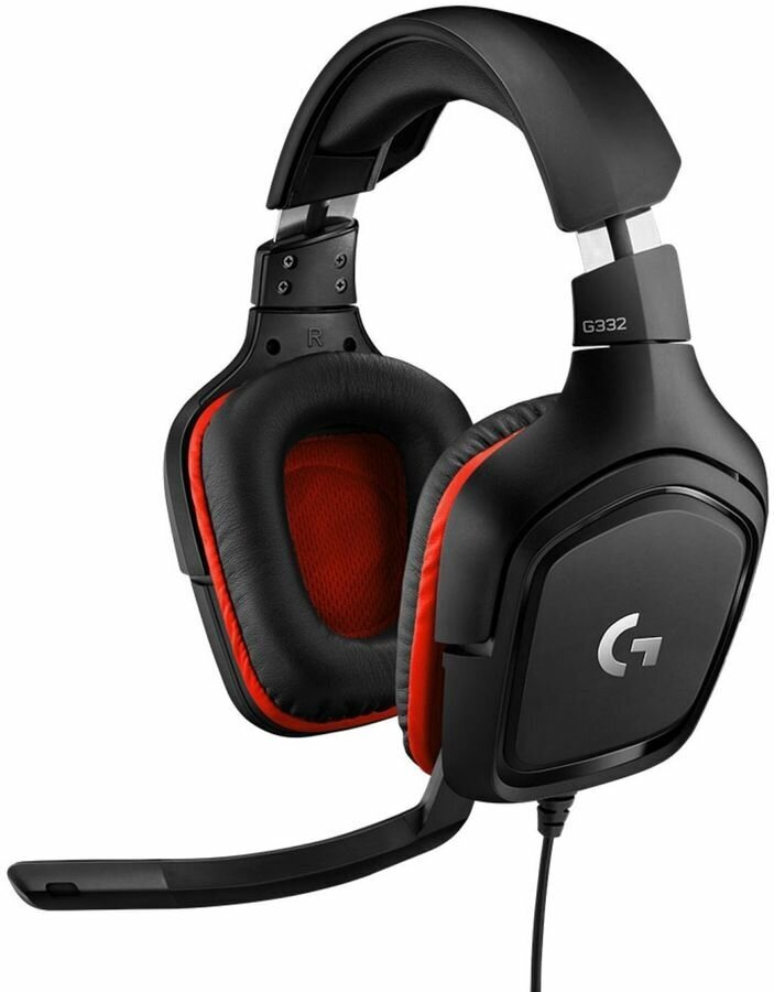 Гарнитура Logitech G332 Leatheratte, для компьютера и игровых консолей, накладные, черный / красный [981-000757]