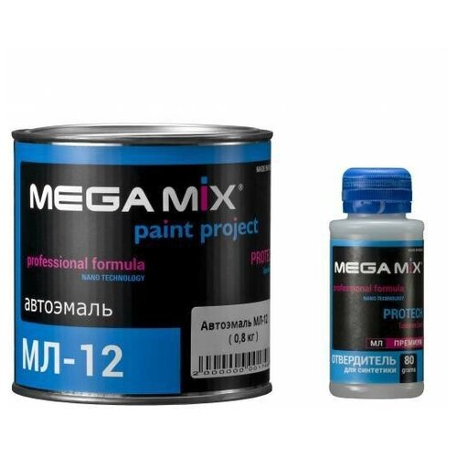 Автоэмаль MegaMix МЛ-12 Ярко-зеленый, 800г. + отвердитель 80 г. Комплект