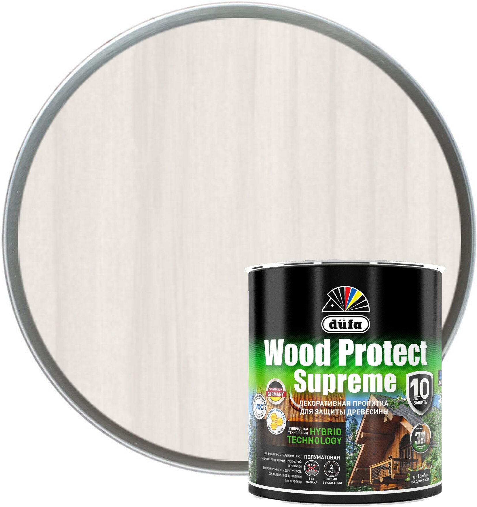 Пропитка декоративная для защиты древесины Dufa Wood Protect Supreme белая 0,75 л