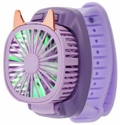 Мини вентилятор в форме наручных часов LOF-09, 3 скорости, подсветка, фиолетовый - фотография № 2