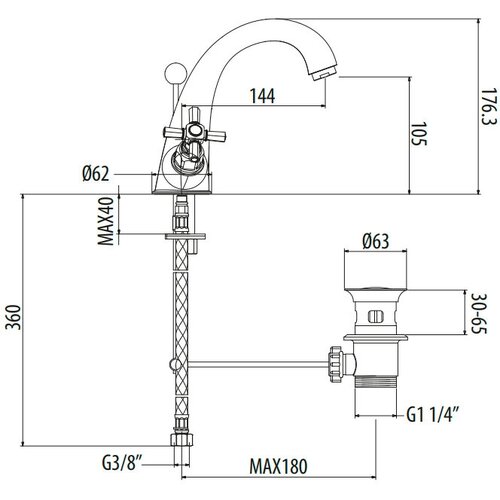 Смеситель для раковины Gattoni TRD TR320/18D0 золото