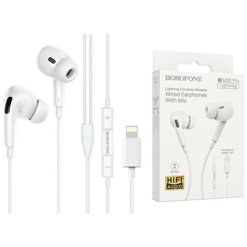 Наушники BOROFONE BM30 Max Acoustic wire control earphones Lightning with mic Lightning белая 66000₽