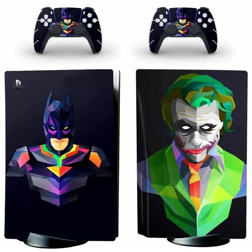 Наклейка виниловая защитная на игровую консоль Sony PlayStation 5 Disc Edition Batman&Joker полный комплект геймпады наклейка для игровой приставки sony playstation 5 disc edition spider man полный комплект геймпады