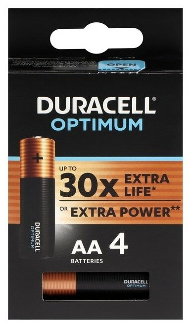 Батарейка алкалиновая Duracell OPTIMUM AA LR6-4BL 1.5В блистер 4 шт.