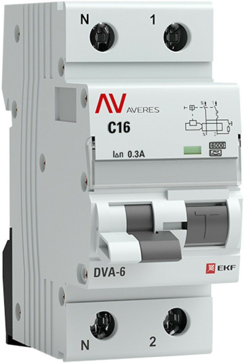 Дифференциальный автомат DVA-6 1P-N 16А (C) 300мА (A) 6кА EKF AVERES