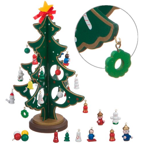 BONDIBON Деревянная ёлочка 3D с игрушками ВВ4686, 25 см зеленый