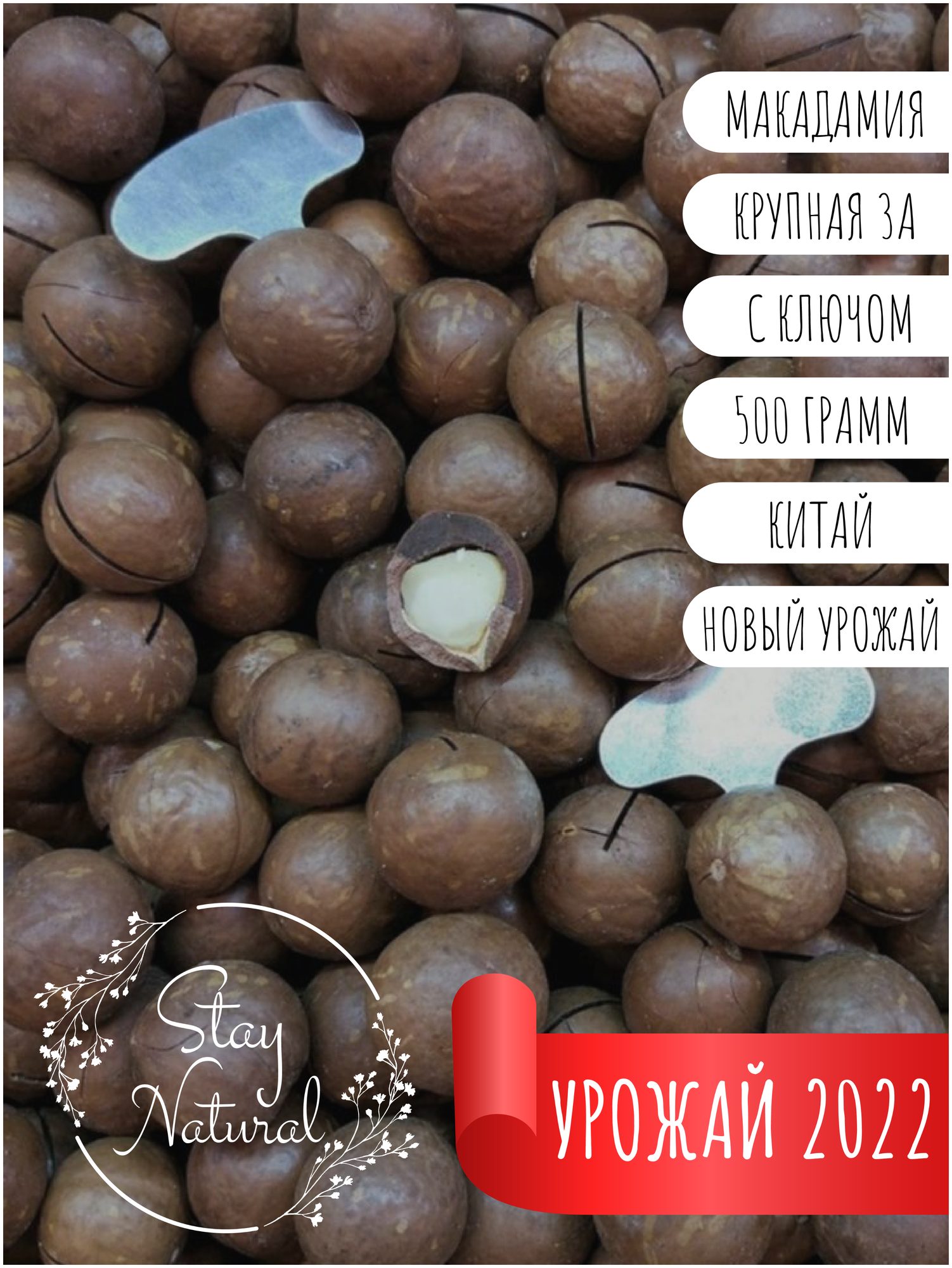 Орехи макадамия 3А в скорлупе STAY NATURAL 500 г/Натуральный подарок - фотография № 1