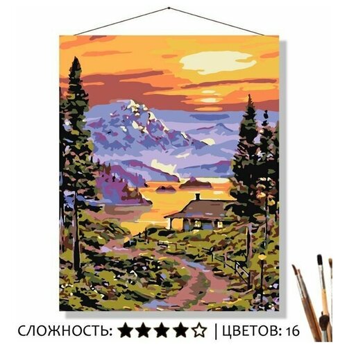 Картина по номерам на холсте "Закат над горным озером" 50х40