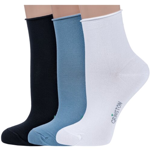 фото Комплект из 3 пар женских носков без резинки grinston socks (pingons) из мерсеризованного хлопка микс 3, размер 23