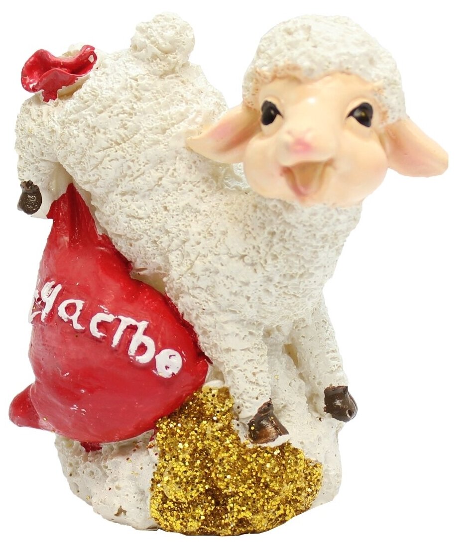 фото Копилка малая Барашек 11 см. из полистоуна с пожеланием "Счастья"
