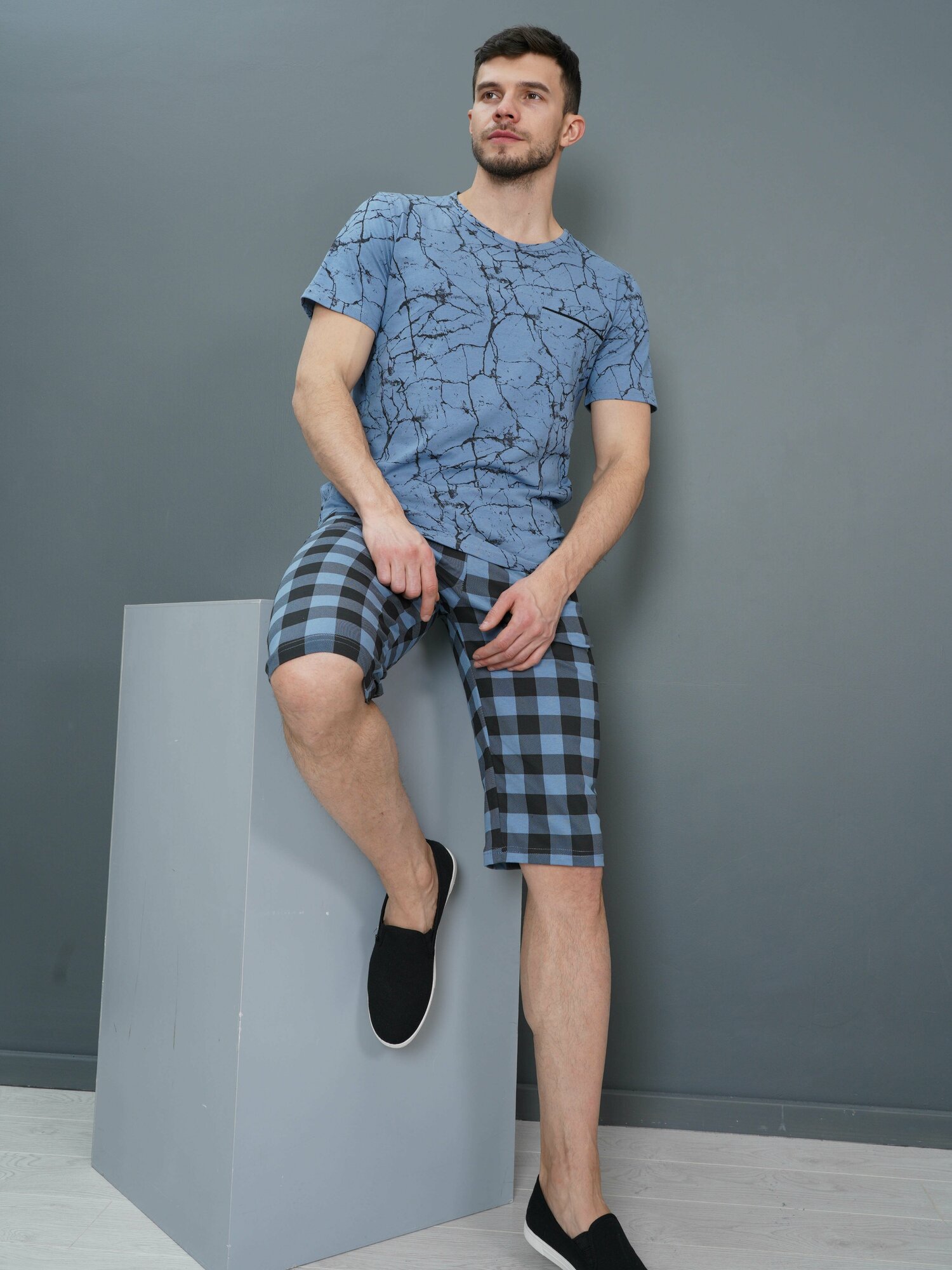 Костюм мужской Lovetex.store домашний комплект шорты и футболка, мрамор, размер 54 - фотография № 6