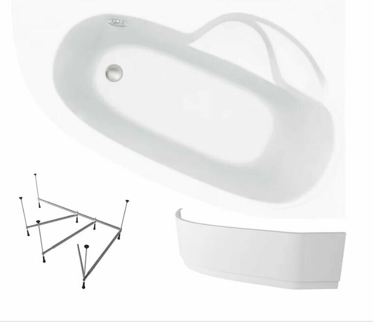 Ванна угловая акриловая 160 х 105 Lavinia Boho Bell Pro S2-3702160R в наборе 3 в 1: угловая ванна 160х105 см (правый разворот), металлический каркас, лицевой экран