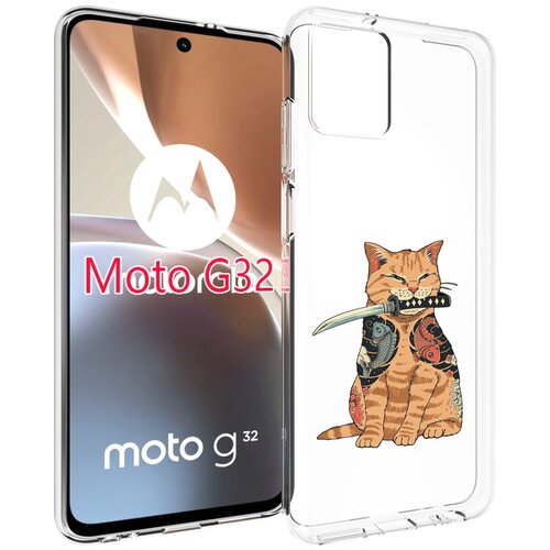 Чехол MyPads кот-с-катаной для Motorola Moto G32 задняя-панель-накладка-бампер